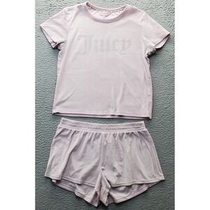 Juicy Couture Pajama Set Womens Large Pink Soft Fleece Beaded‎ Sleepwear Stretch